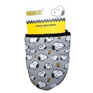 Peanuts Snoopy Woodstock Mini Oven Mitts 2-Pc Gray Black Yellow Cotton Polyester